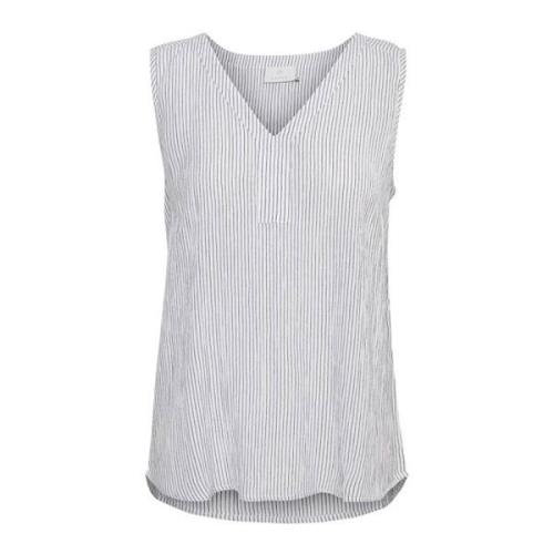 Gestreepte V-hals Top Kaffe , White , Dames