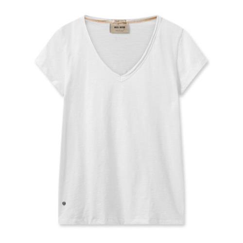 Eenvoudig Wit V-Hals T-shirt MOS Mosh , White , Dames