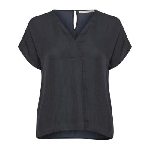 Marineblauwe Top met Korte Mouwen en V-Hals InWear , Blue , Dames