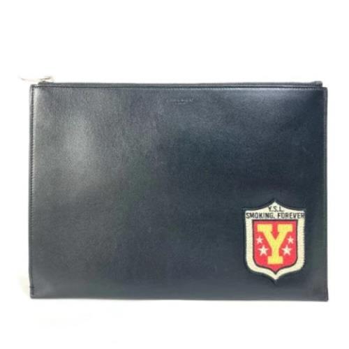 Pre-owned Leather clutches Yves Saint Laurent Vintage , Black , Dames