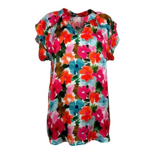 Bloemenprint Ruche Mouw Blouse 2-Biz , Multicolor , Dames