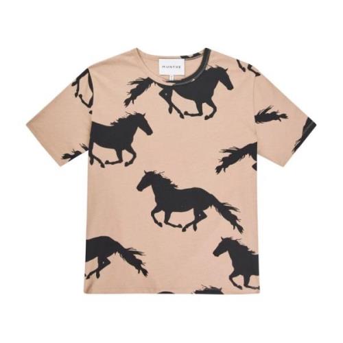 Elegante paardenprint T-shirt Munthe , Beige , Dames