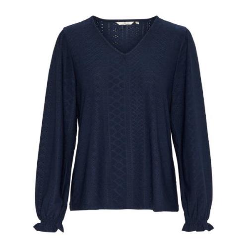 Vrouwelijke Navy Blouse met Broderie Anglaise Cream , Blue , Dames