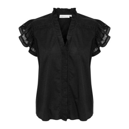 Ruffle Sleeve Top Meteorite Karen by Simonsen , Black , Dames