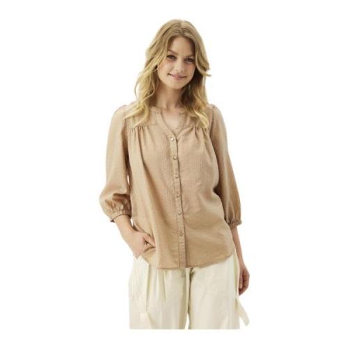 Flora Shirt Zand Blouse IN Front , Beige , Dames