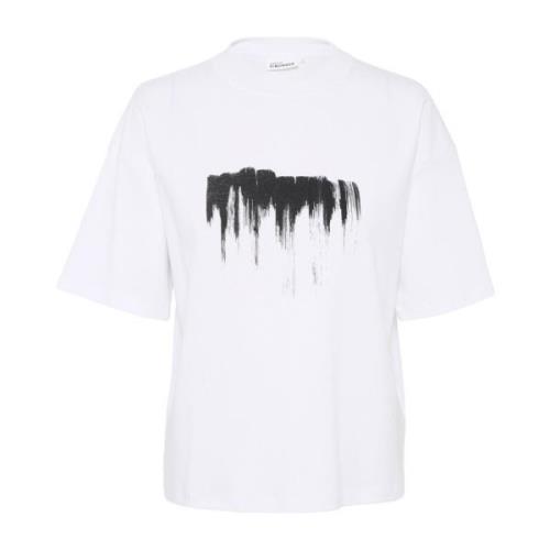 Grafische Print Boxy Tee Bright White Karen by Simonsen , White , Dame...