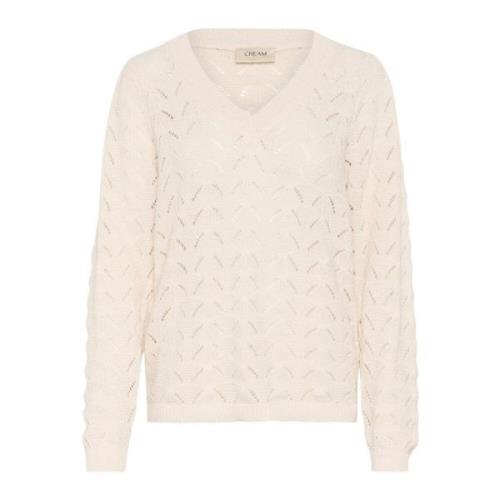 Gebreide Pullover Trui Eggnog Patroon Cream , Beige , Dames