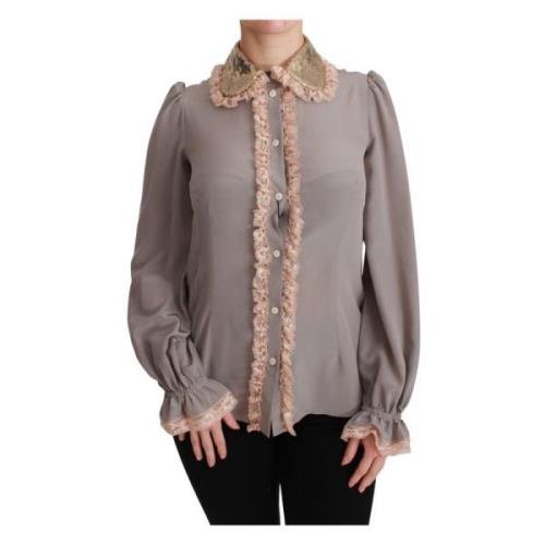 Grijze Zijden Pailletten Kant Blouse Dolce & Gabbana , Gray , Dames