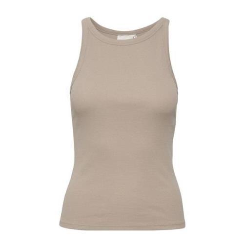 Geribbelde Slim Fit Top Gestuz , Beige , Dames