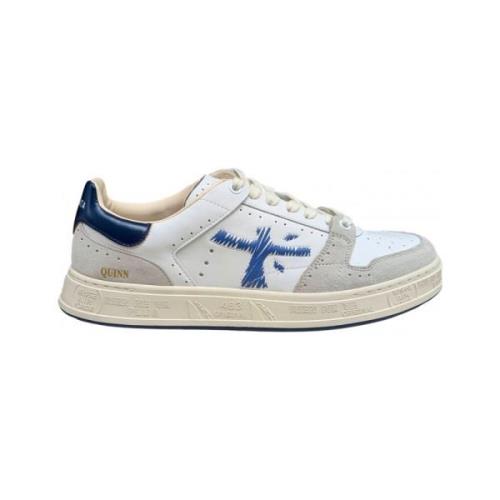 Luxe Wit Blauw Leren Sneakers Premiata , White , Heren