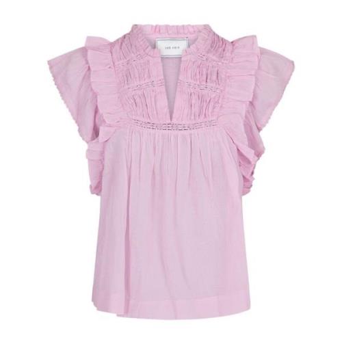 Feminine Voile Blouse met Ruches Neo Noir , Pink , Dames