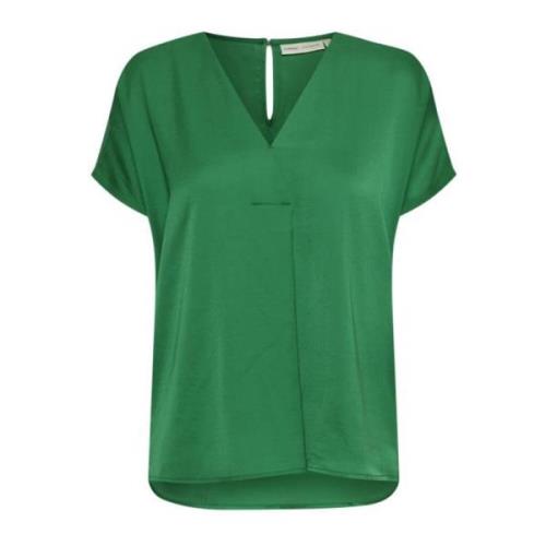 Grasgroene V-hals Blouse InWear , Green , Dames