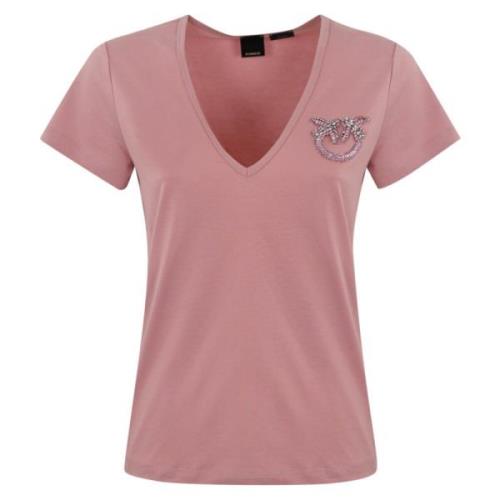 Juwel Geborduurd Katoenen T-shirt Pinko , Pink , Dames