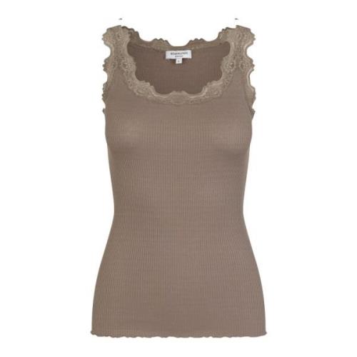 Zijden Top in Parijs Blauw met Satijnen Rand Rosemunde , Brown , Dames