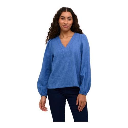 Denim Pofmouw Blouse Kaffe , Blue , Dames