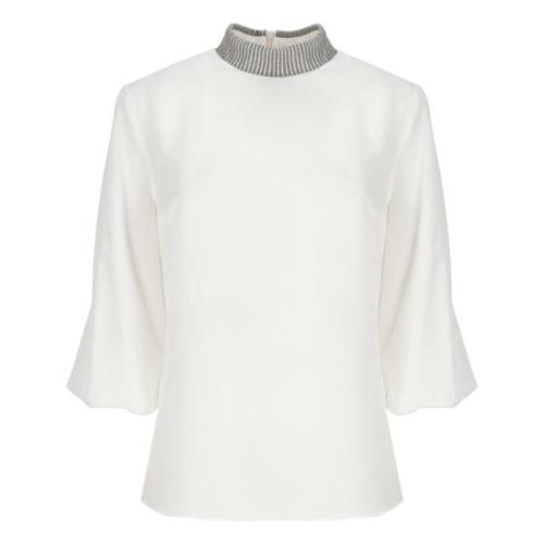 Witte Zijden Trui met Messing Details Brunello Cucinelli , White , Dam...