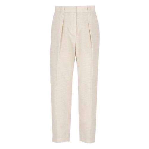 Corduroy Ivory Broek met Messing Detail Brunello Cucinelli , Beige , D...