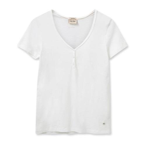 Basic Tee Top met V-hals en knopen MOS Mosh , White , Dames