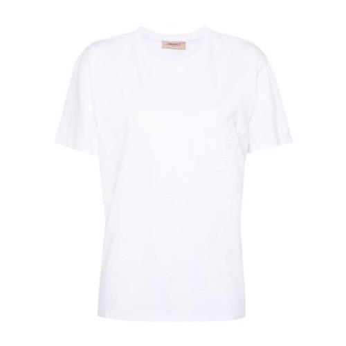 Bloemenpatch Crew Neck T-shirt Twinset , White , Dames