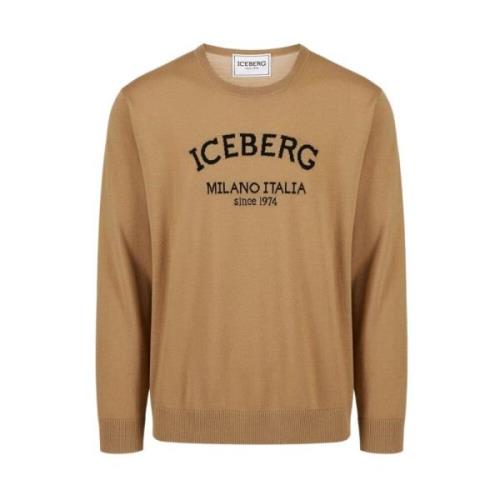 Karamel Crew-neck Sweater met Logo Iceberg , Beige , Heren