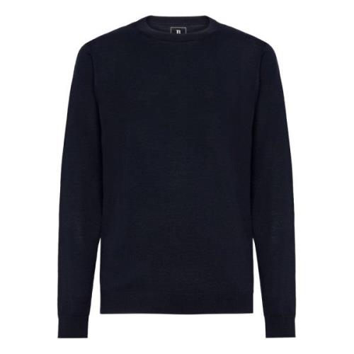 Crew Neck Jumper van superfijne merinowol Boggi Milano , Blue , Heren