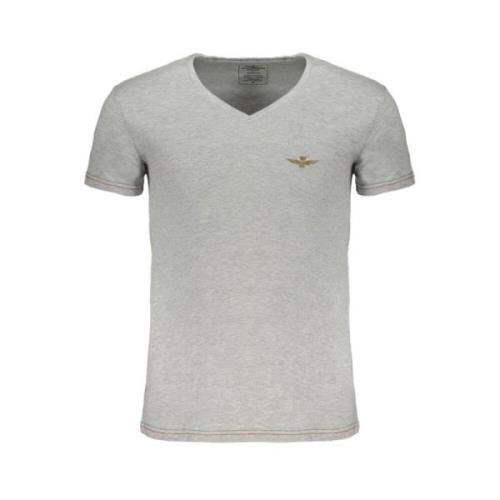 Grijze Katoenen V-Hals T-Shirt met Print Aeronautica Militare , Gray ,...