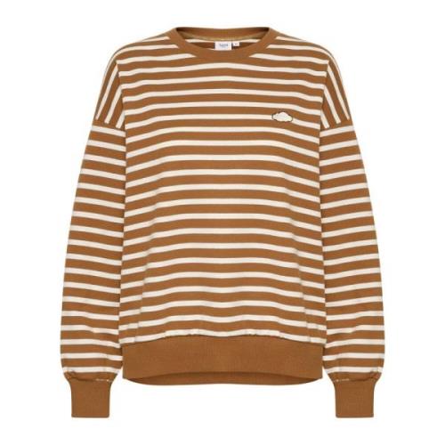 Gestreepte Sweatshirt met Geborduurd Detail Saint Tropez , Brown , Dam...