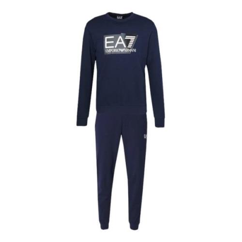 Blauwe Compleet Tracksuit met Logo Emporio Armani EA7 , Blue , Heren