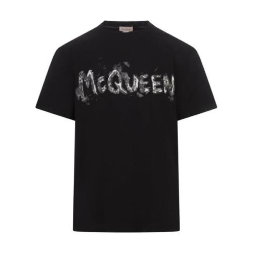 Zwart Crew-Neck T-shirt met Graffiti Print Alexander McQueen , Black ,...