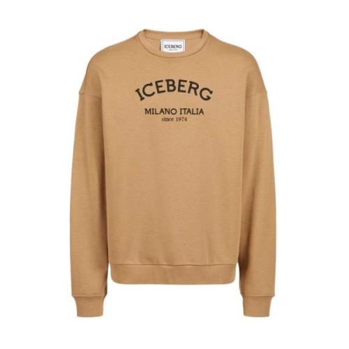 Logo Crew-neck Sweatshirt Eco-Katoen Klassiek Iceberg , Brown , Heren