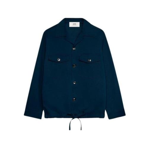 Stijlvolle Overshirt met Trekkoordtaille Ami Paris , Blue , Heren