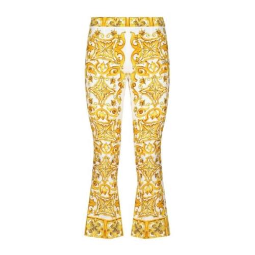 Grafische Print Zijden Wijde Broek Dolce & Gabbana , Yellow , Dames