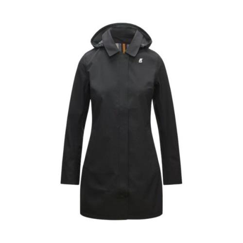 Drielaagse Jas met Capuchon en Rits K-Way , Black , Dames