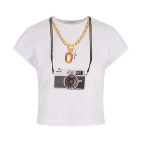 Wit Grafisch Print Kort T-shirt Paco Rabanne , White , Dames