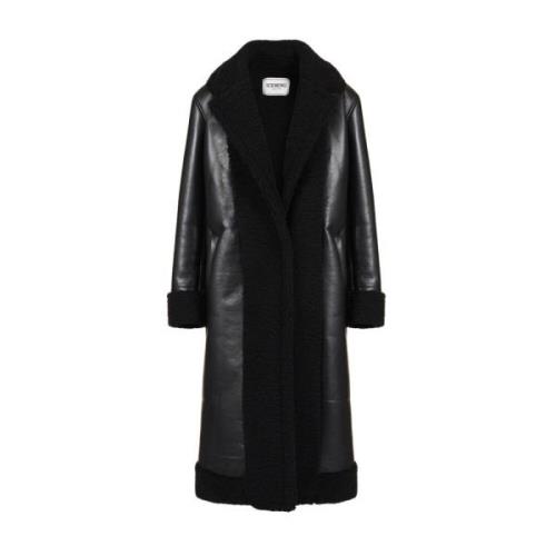 Luxe Faux Leren Jas met Ecofur Inzetstukken Iceberg , Black , Dames