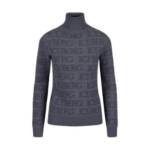 Logo Jacquard Mock-neck Sweater Iceberg , Gray , Dames