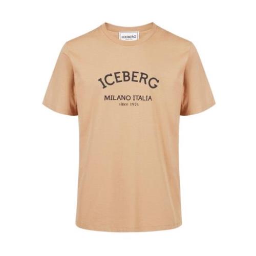 Logo Print Katoenen T-shirt Iceberg , Brown , Heren