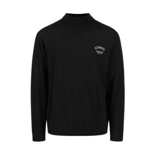 Merino Turtleneck Sweater met Logo Iceberg , Black , Heren