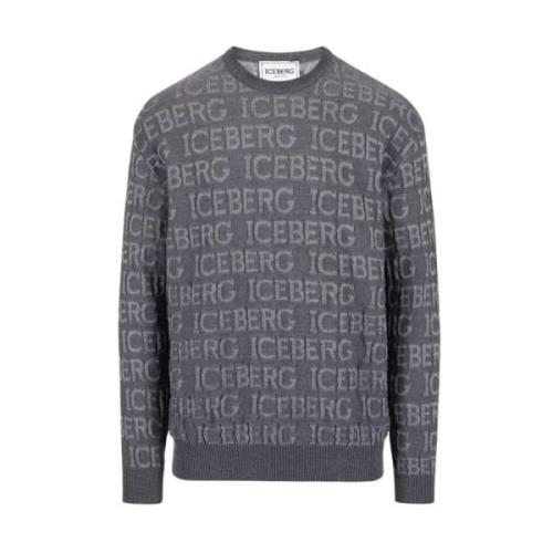 Merino Wool Logo Sweater Iceberg , Gray , Heren