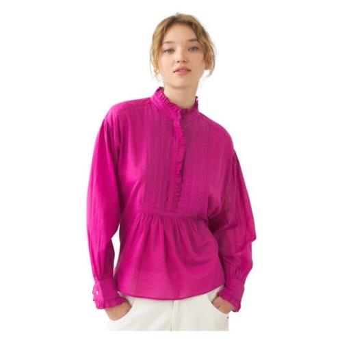 Katoenen voile Victoriaanse stijl blouse Anna Antik Batik , Pink , Dam...