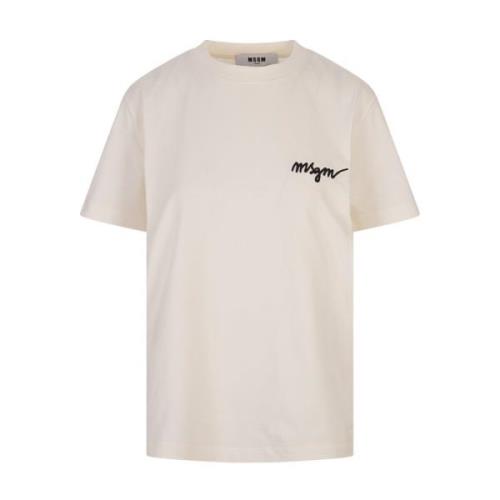 Wit T-shirt met geborduurde handtekening Msgm , White , Dames