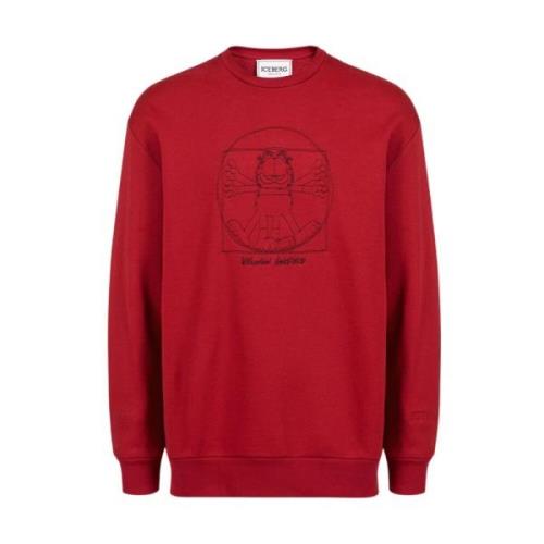 Vitruvian Garfield Geborduurde Sweatshirt Iceberg , Red , Heren