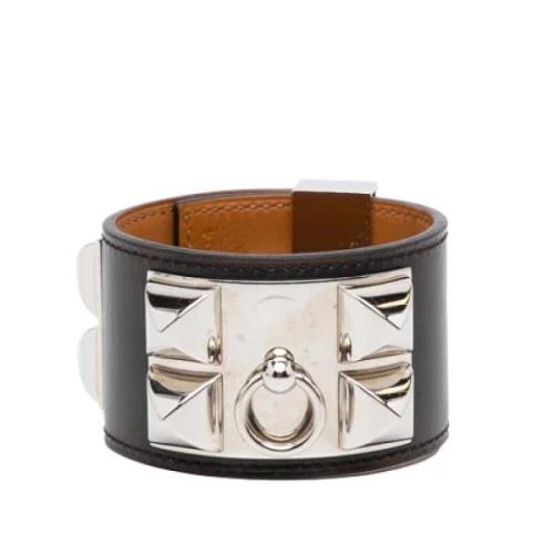 Pre-owned Leather bracelets Hermès Vintage , Gray , Dames