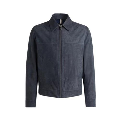 Elegant Suede Jacket Hugo Boss , Blue , Heren