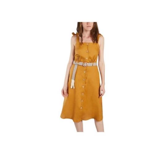 Geborduurde Linnen Midi Jurk La Petite Française , Yellow , Dames