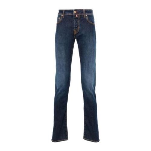 Indigo Slim Jeans met Geborduurd Logo Jacob Cohën , Blue , Heren