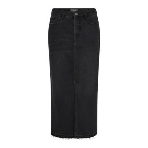 Zwarte Denim Rok met Ruwe Rand MOS Mosh , Black , Dames