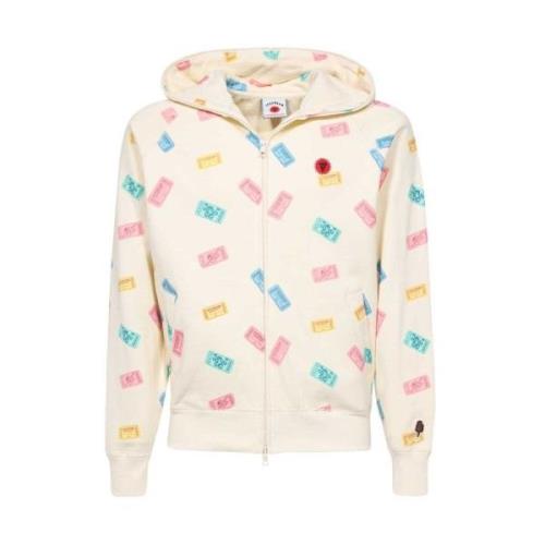 Gedrukte Rits Hoodie Icecream , Beige , Heren