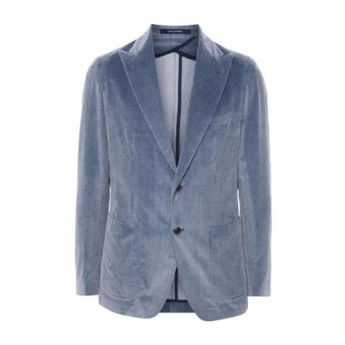 Staalblauwe Corduroy Blazer Tagliatore , Blue , Heren