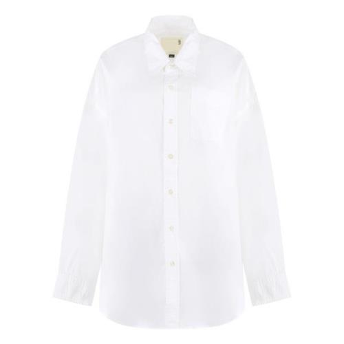 Oversized Shirt van Katoen met Voorzak R13 , White , Dames